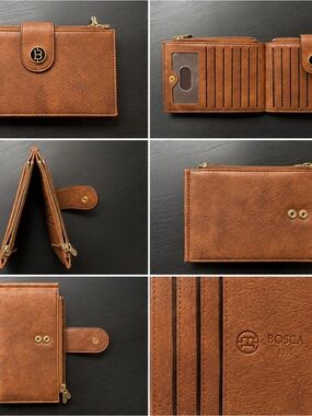 Bosca Brown Leather Trifold Wallet with Zip Pocket